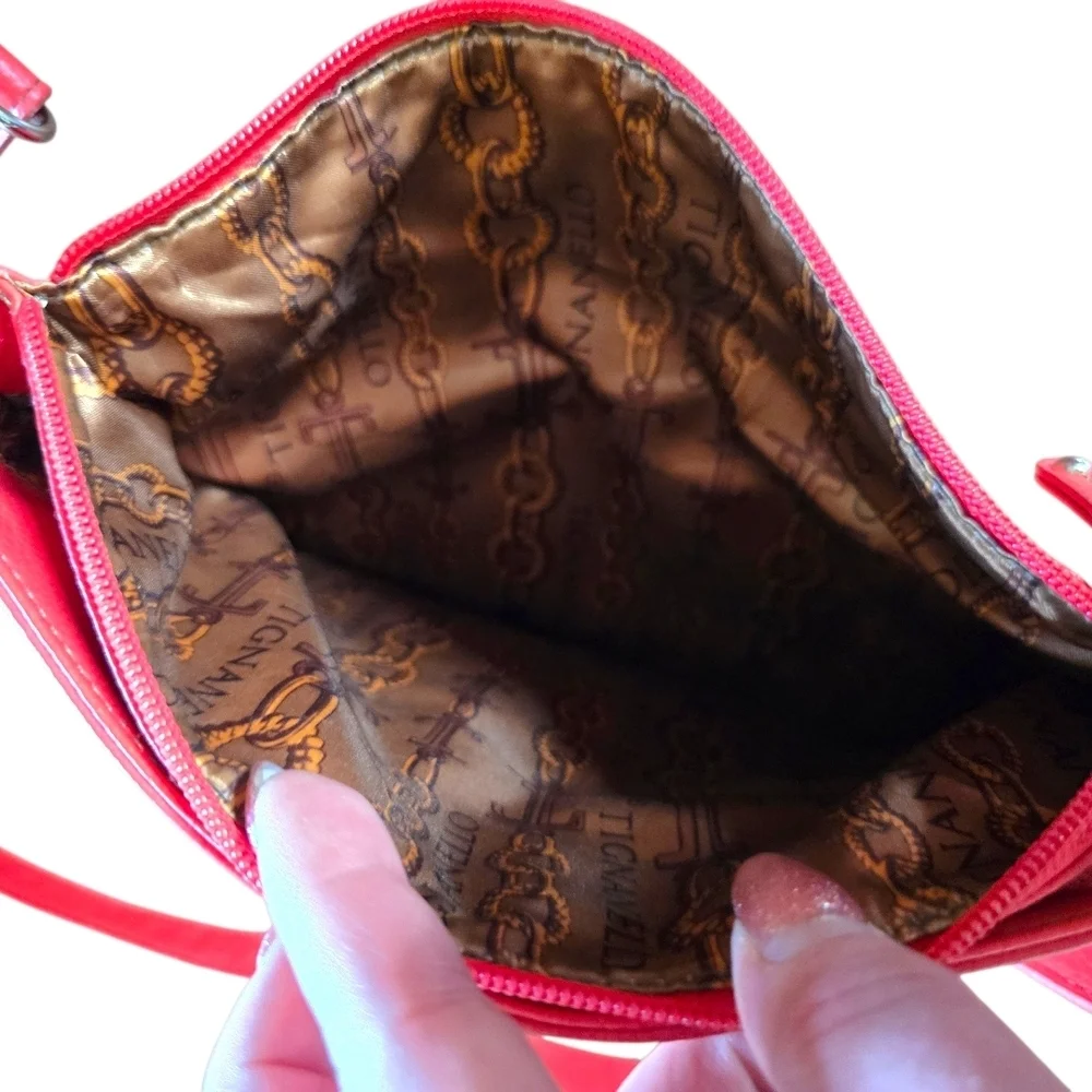 Tignanello XL Pebbled Leather Crossbody Bag Bloodorange Functional LIKE NEW